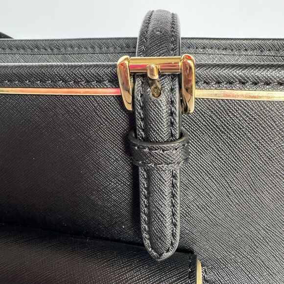 MICHAEL KORS Jet Set Large Saffiano Leather Black Pocket Tote Gold Trim Bag - Picture 6 of 13